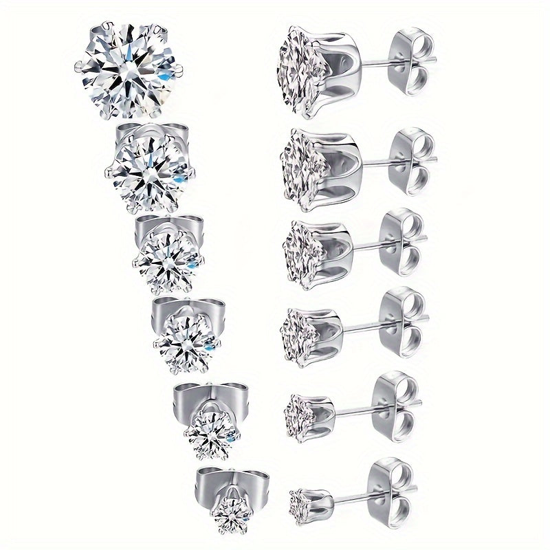 2pcs Exquisite Stainless Steel Stud Earring for Men Women, Synthetic Zirconia Ear Studs Ear Bone Studs Cochlear Nail Men's Stud Jewelry 3-8mm