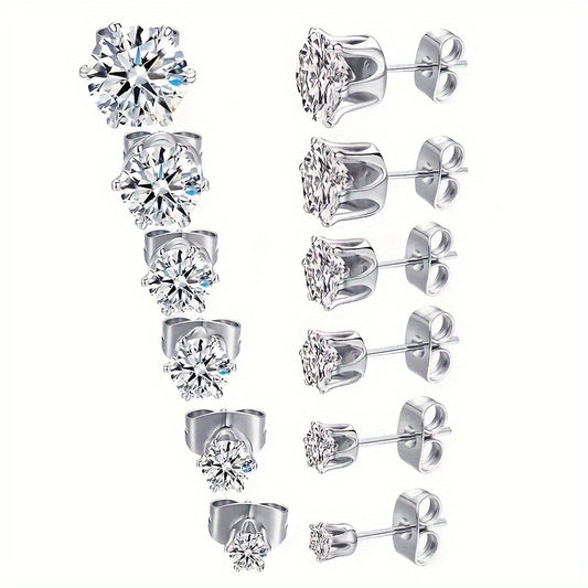 2pcs Exquisite Stainless Steel Stud Earring for Men Women, Synthetic Zirconia Ear Studs Ear Bone Studs Cochlear Nail Men's Stud Jewelry 3-8mm