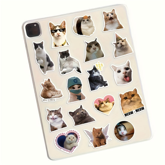100pcs Funny Cat Stickers - Cute Kitten Meme Designs with Hats, Fashion Glasses & Peace Signs, Self-Adhesive Paper Decals for Water Bottles, Laptops, Skateboards, Guitars, Luggage, Helmets, Cameras, Notebooks - Durable Decorative Stickers for, Cat