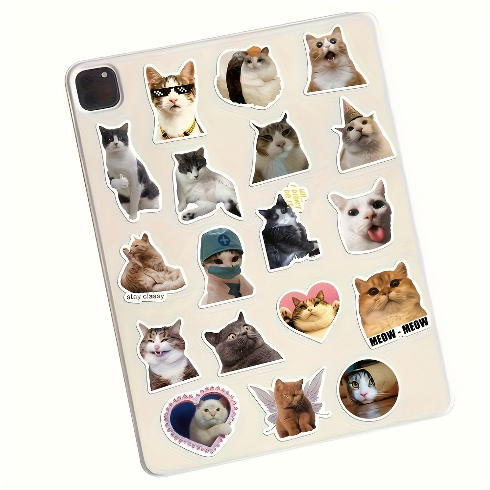 100pcs Funny Cat Stickers - Cute Kitten Meme Designs with Hats, Fashion Glasses & Peace Signs, Self-Adhesive Paper Decals for Water Bottles, Laptops, Skateboards, Guitars, Luggage, Helmets, Cameras, Notebooks - Durable Decorative Stickers for, Cat