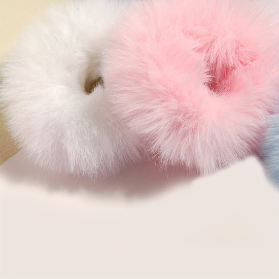 1pc Elegant Fluffy Faux Fur Hair Tie - Soft Plush Elastic Hair Band in Pink, Cream, White, Black, and Light Blue for Women, Cute Hair Accessorie