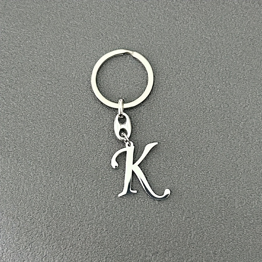 1pc Fashionable Stainless Steel 26-Letter Keychain - The Perfect Choice for Men's Backpacks and Car Accessories, Minimalist Pendant