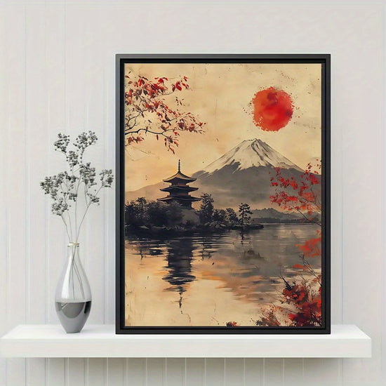 2D Flat, 2D Flat, 1pc of Frameless Artwork Featuring Mount Fuji And a Red Sun Pagoda Scene, Canvas Print Poster in Japanese Style Wall Art Decoration, Suitable for Living Room, Bedroom, Office, Restaurant, And Bar Wall Decor, Printed, Art Piece