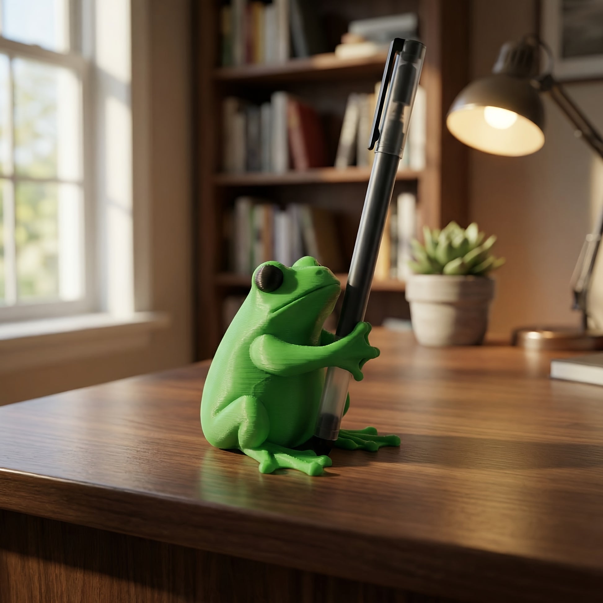 Adorable Green Frog Pen Holder - 3D Designed Charming Frog Office Decoration, Playful Stationery Organizer for Gamers, Authors & Frog Lovers