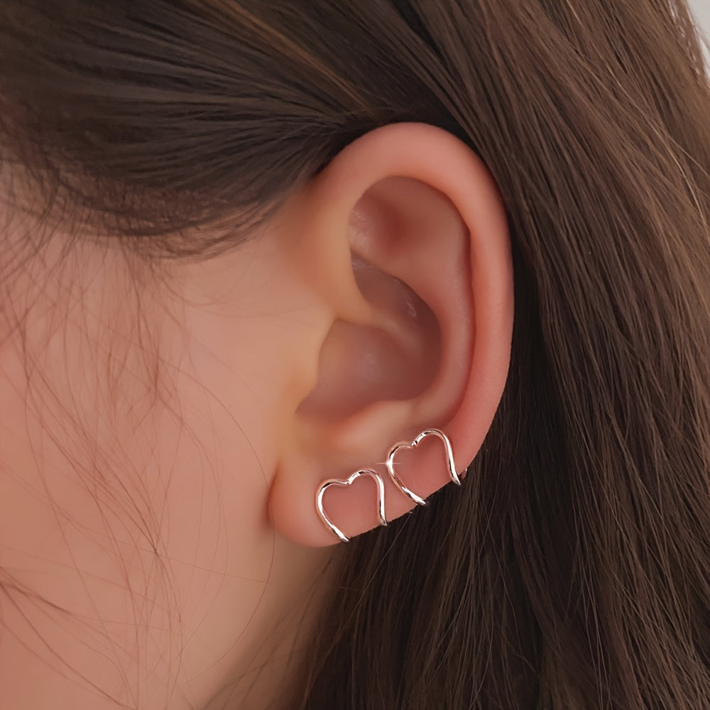 Small Heart-Shaped Clip-On Earrings, 2pcs/1 Pair, Creative, Well-Designed, High-End, Elegant, Simple, Exquisite, Suitable for Dates, Parties, Vacations, and Daily Wear, A Fashionable Earring Gift for Your Girlfriend