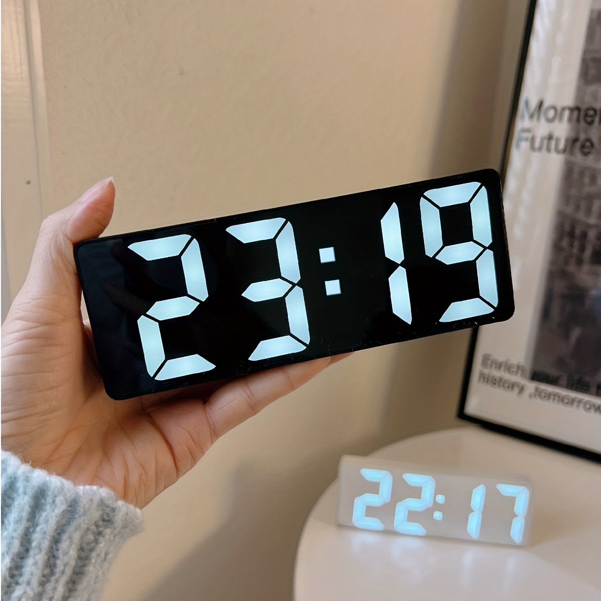Latest Digital Clock, LED Alarm Clock for Bedroom, Electronic Desk Clock with Temperature Display, Adjustable Brightness, 12/24 Hour, Bedroom Wall Clock (No Battery, No Adapter)