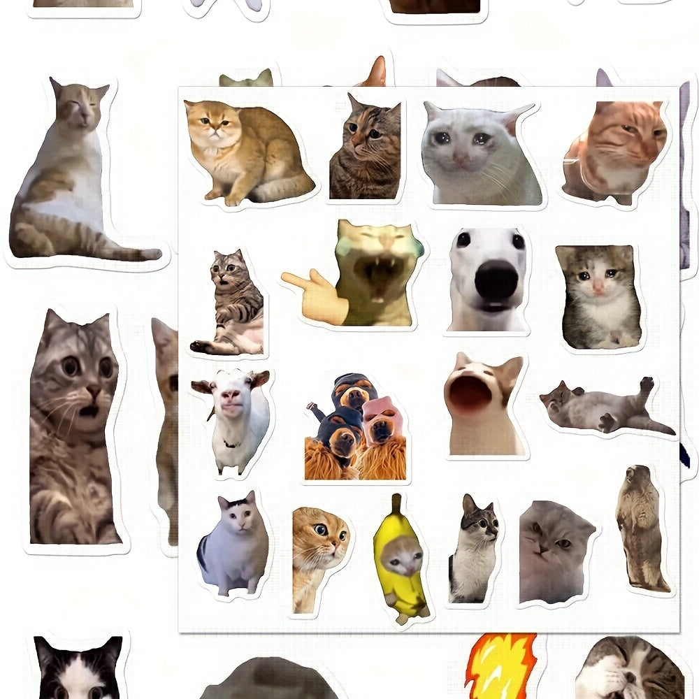 100pcs Funny Cat Stickers - Cute Kitten Meme Designs with Hats, Fashion Glasses & Peace Signs, Self-Adhesive Paper Decals for Water Bottles, Laptops, Skateboards, Guitars, Luggage, Helmets, Cameras, Notebooks - Durable Decorative Stickers for, Cat