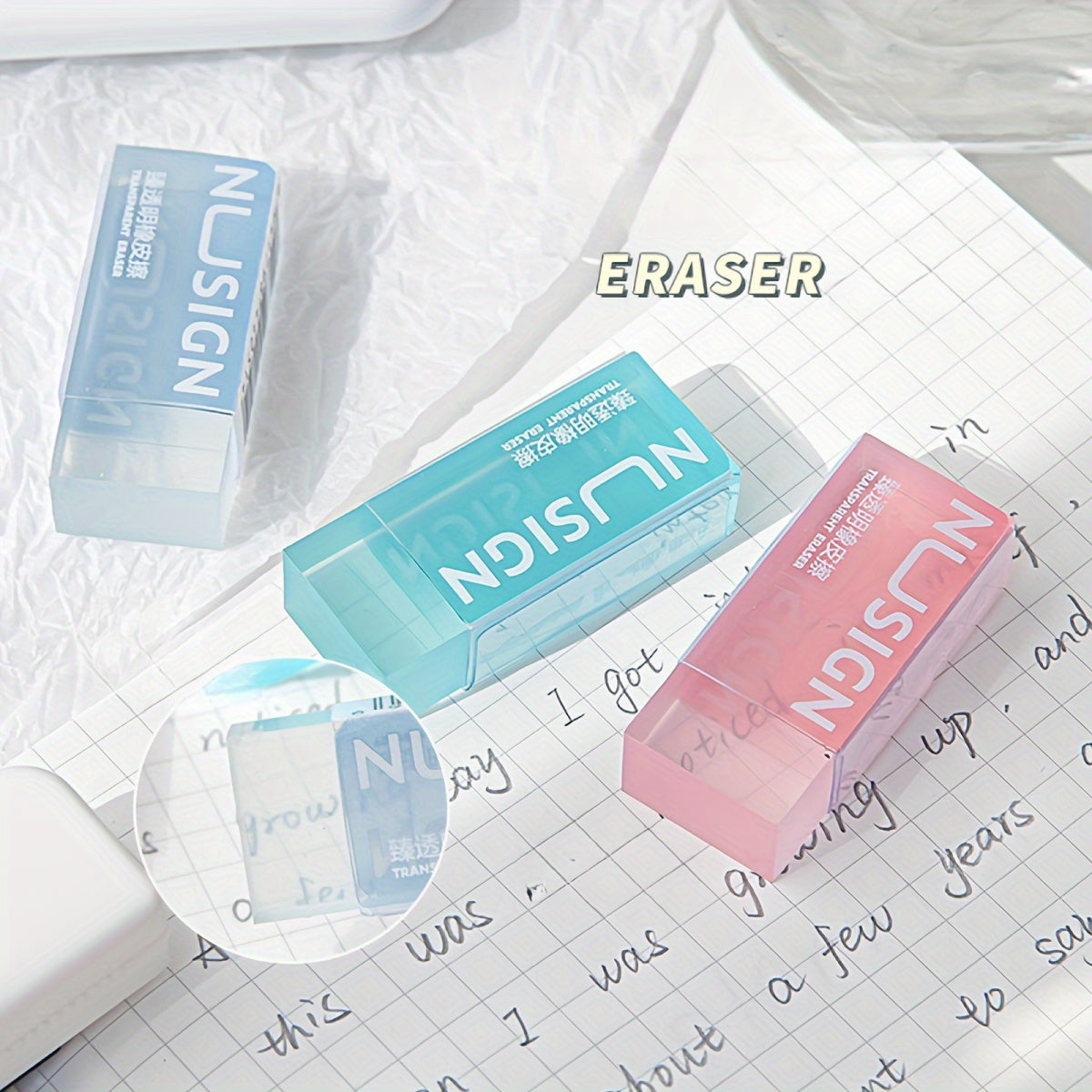 Deli Lovely Eraser for Ins Simplicity Solid Color Eraser Transparent Visible Pencil Eraser Back to School Cute Student Supplies (Color Random)