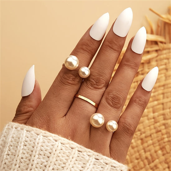 European And American Style Easy Imitation Pearl Ring Opening Adjustable Elegant Versatile Finger Jewelry