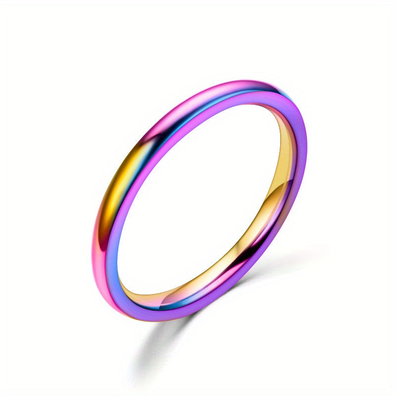 1pc Men's Minimalist Stainless Steel Ultra-Thin Dual-Layered Polished Ring - Sleek Modern Design for Casual Attire, Durable Comfort Fit Casual Jewelry, Unplated Metallic Finish - 【Multi Color】 / #6