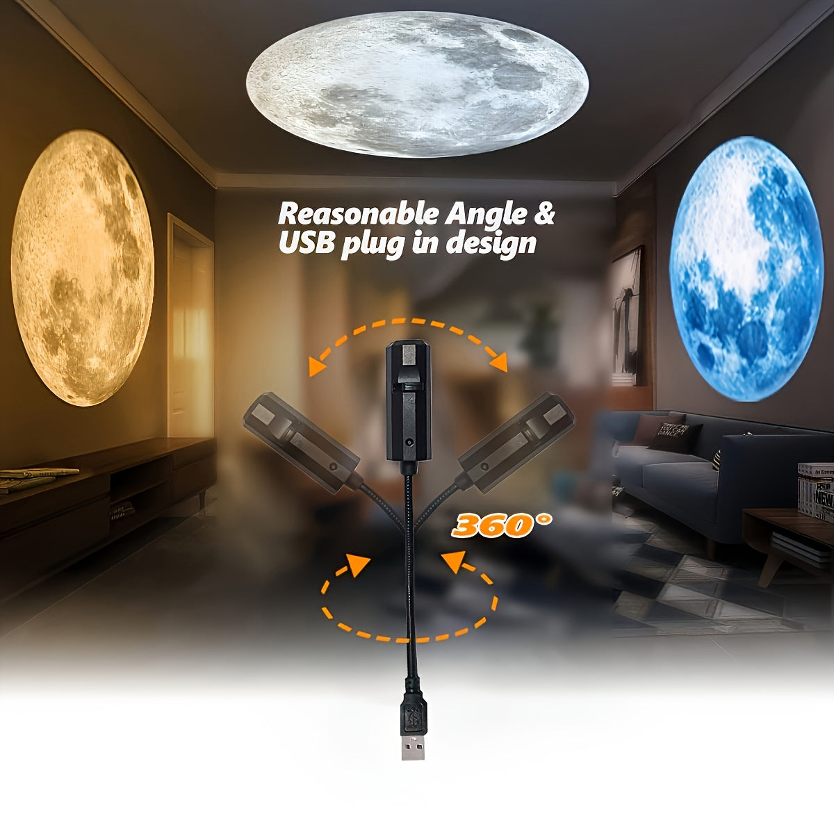 Starry Sky Projection Lamp, USB Powered, 360° Rotatable, Moon Lamp with Yellow, White, and Blue Slides, Bedroom Ceiling Decor Light, Proposal and Wedding Background Ambient Light, Portable Photo Prop, Perfect Essential Gift for 13 Holidays