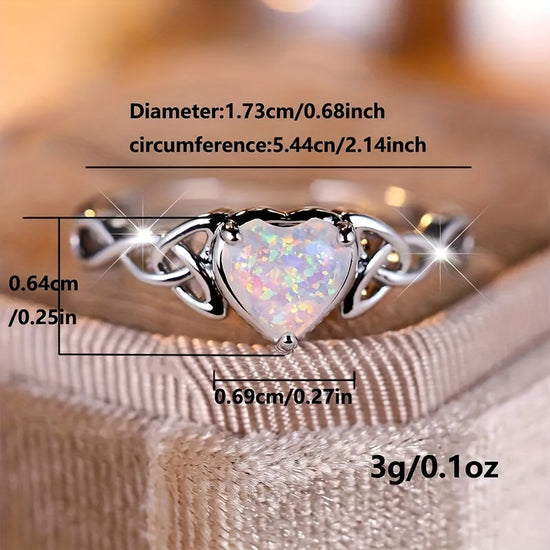 Coquettish Style Promise Ring with Simulated Acrylic Heart Celtic Design Band for Girls, Engagement/Wedding Ring Gift for Your Love, for Teenager