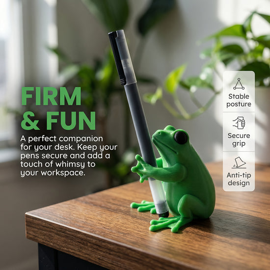 Adorable Green Frog Pen Holder - 3D Designed Charming Frog Office Decoration, Playful Stationery Organizer for Gamers, Authors & Frog Lovers