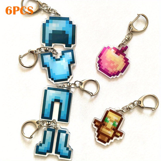 [2D Flat] [2D Flat] 2/4/6pcs, Pixel Style Pendant Keychain, Creative Game Peripheral Acrylic Backpack Pendant, Suitable for Holiday Party Surprise Gifts