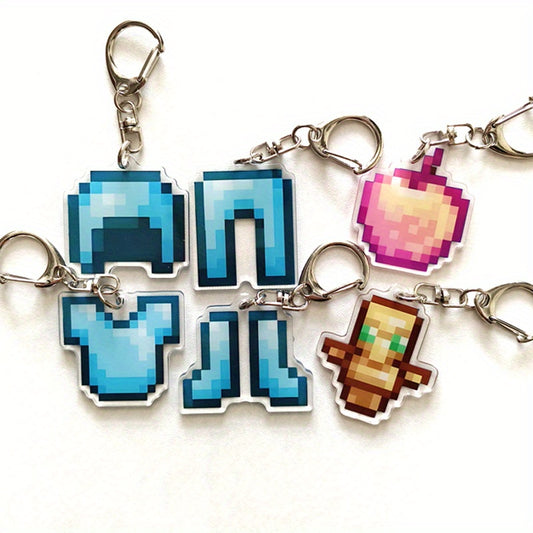 [2D Flat] [2D Flat] 2/4/6pcs, Pixel Style Pendant Keychain, Creative Game Peripheral Acrylic Backpack Pendant, Suitable for Holiday Party Surprise Gifts
