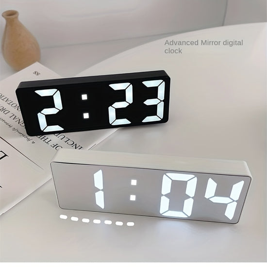 Latest Digital Clock, LED Alarm Clock for Bedroom, Electronic Desk Clock with Temperature Display, Adjustable Brightness, 12/24 Hour, Bedroom Wall Clock (No Battery, No Adapter)