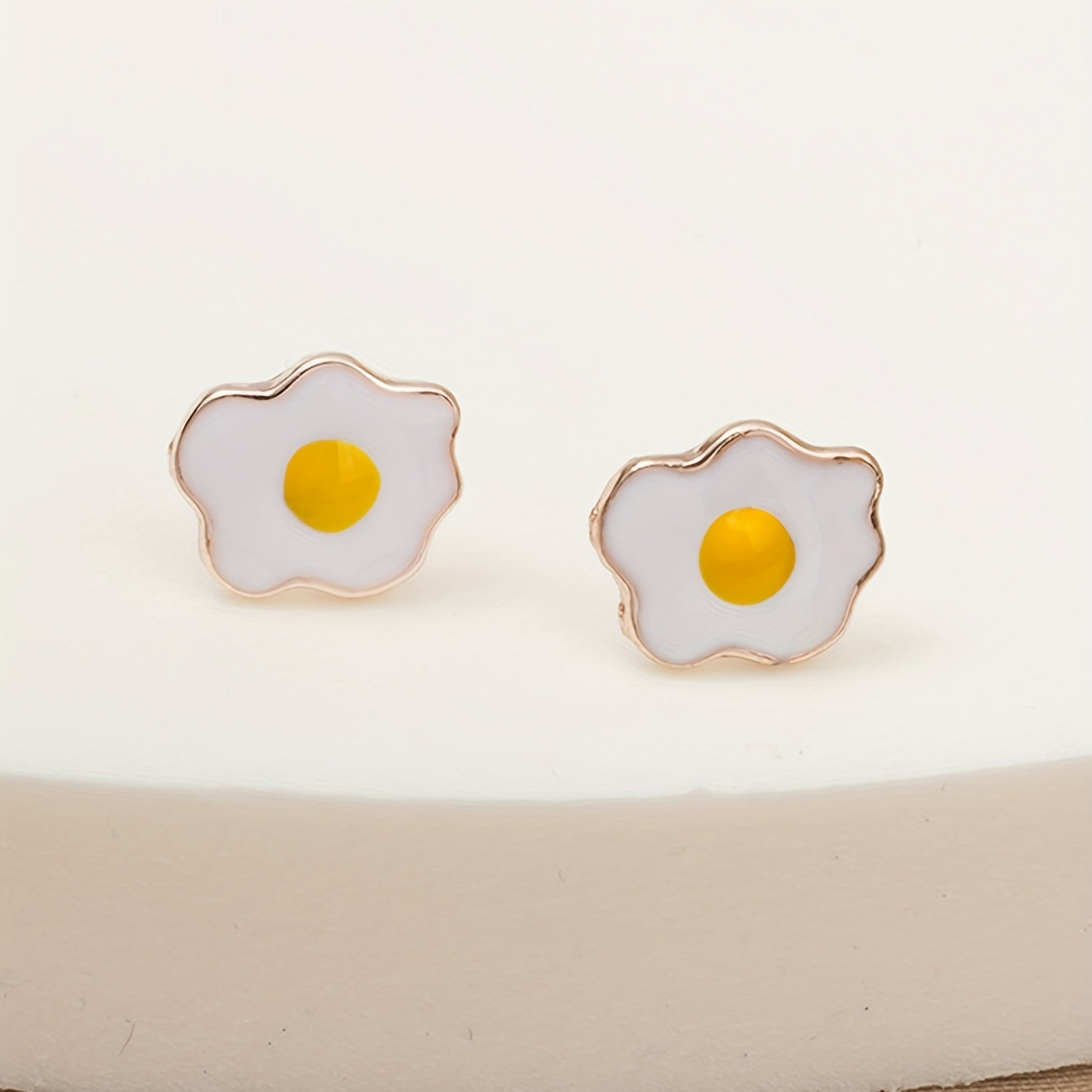 Creative Poached Egg Design Enamel Stud Earrings Cute Style Alloy Silver Plated Jewelry Trendy Gift For Women