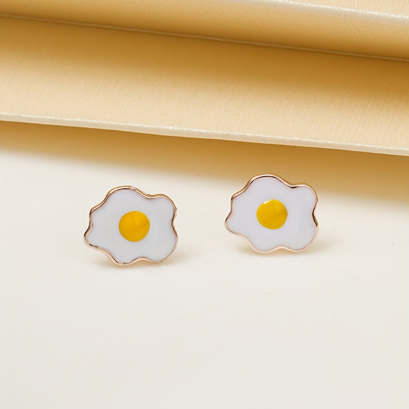Creative Poached Egg Design Enamel Stud Earrings Cute Style Alloy Silver Plated Jewelry Trendy Gift For Women