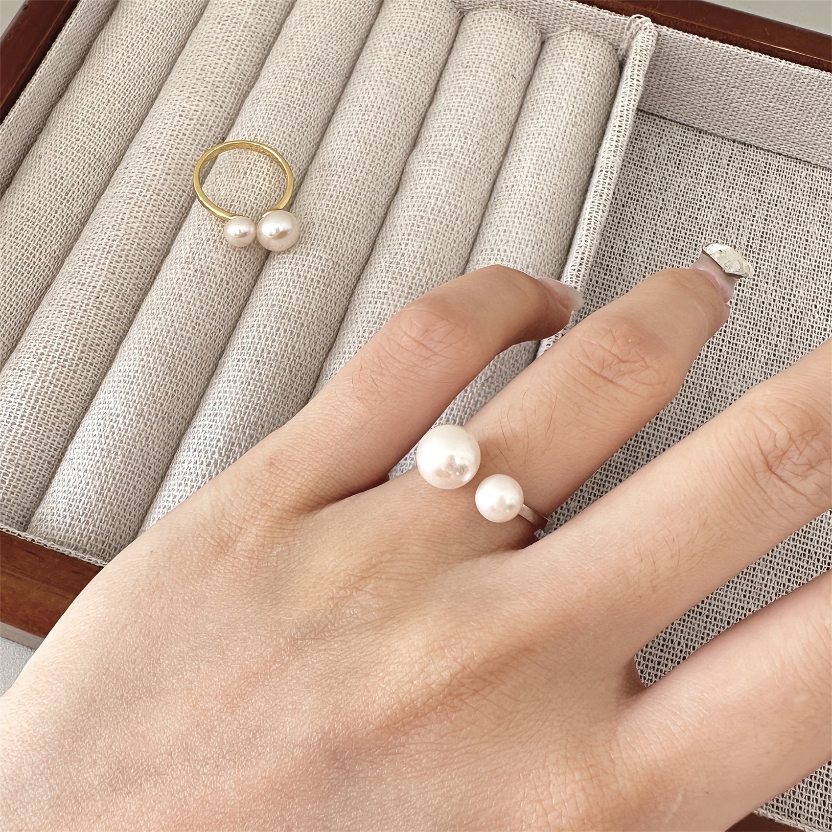 European And American Style Easy Imitation Pearl Ring Opening Adjustable Elegant Versatile Finger Jewelry