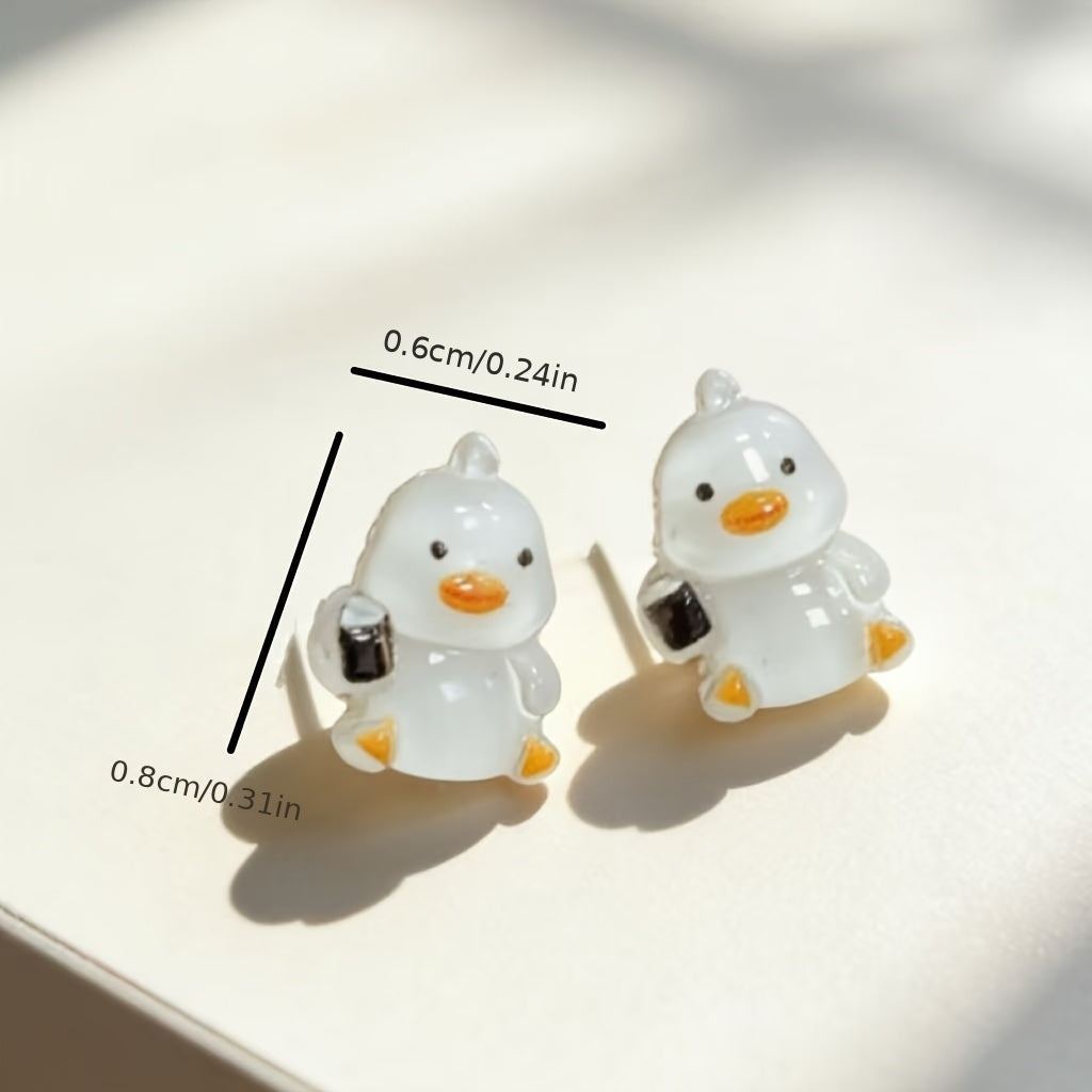 These Adorable Earrings Shaped Like Cartoon Ducks, Featuring a White End, Are Ideal for Everyday Wear And Party Ensembles for Ladies