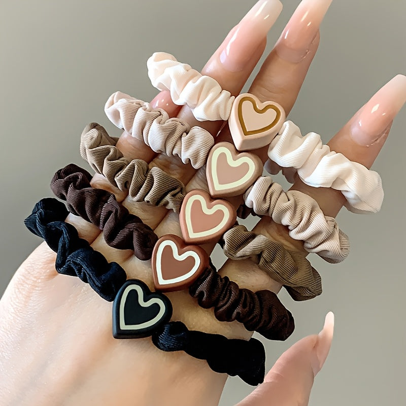 Ladies' Cute Heart-Shaped Hair Ties, High-Elasticity Braiding Headbands, Valentine's Day Gift, Mixed Colors, Sweet Style, for Ages 14+, Random