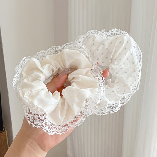 1/3pcs Sweet Lace-Trimmed Polka Dot Print Ponytail Holder, Elegant Sweet Fairy-Style Hair Tie, Versatile Korean-Style Durable Hair Elastic, Women's Hair Accessory, Valentine's Day Hair Accessory