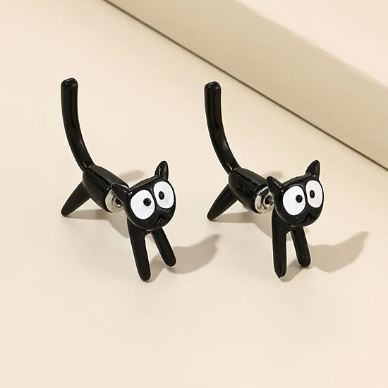 1 Pair Cute Black Cat Stud Earrings for Women & - Creative Gift, Alloy Posts, Playful Cartoon Design for Casual Attire, Novelty Earrings