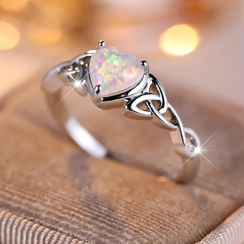 Coquettish Style Promise Ring with Simulated Acrylic Heart Celtic Design Band for Girls, Engagement/Wedding Ring Gift for Your Love, for Teenager