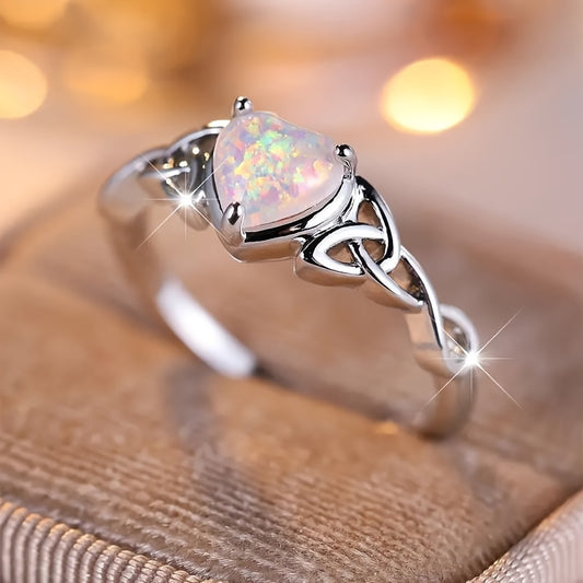 Coquettish Style Promise Ring with Simulated Acrylic Heart Celtic Design Band for Girls, Engagement/Wedding Ring Gift for Your Love, for Teenager