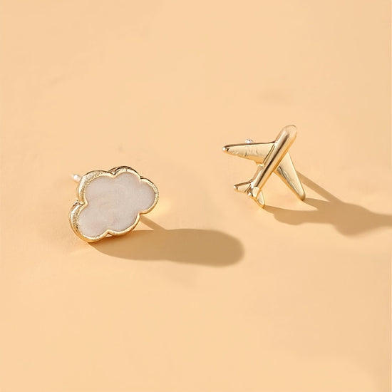 2pcs/Set Daily Minimalist Airplane Cloud Stud Earrings