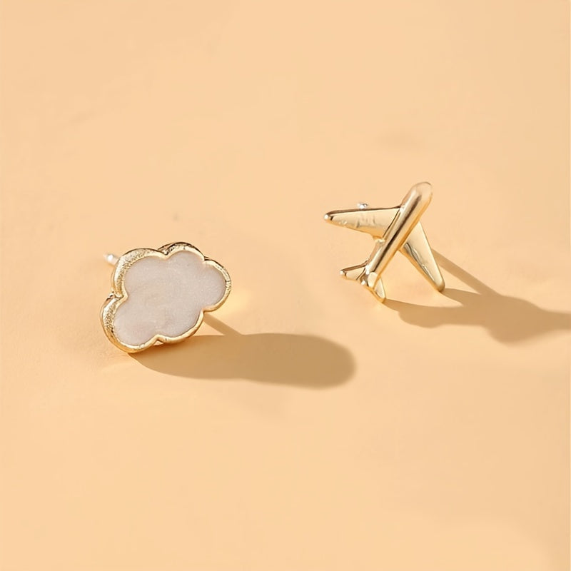 2pcs/Set Daily Minimalist Airplane Cloud Stud Earrings
