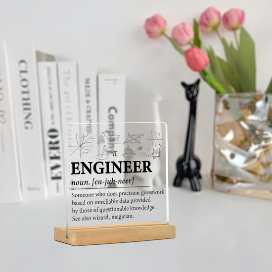 2D Flat, Engineer's Acrylic Desk Sign with Wooden Stand - Perfect for Office, Bookshelf, or Bedroom Decor Halloween Christmas decorations