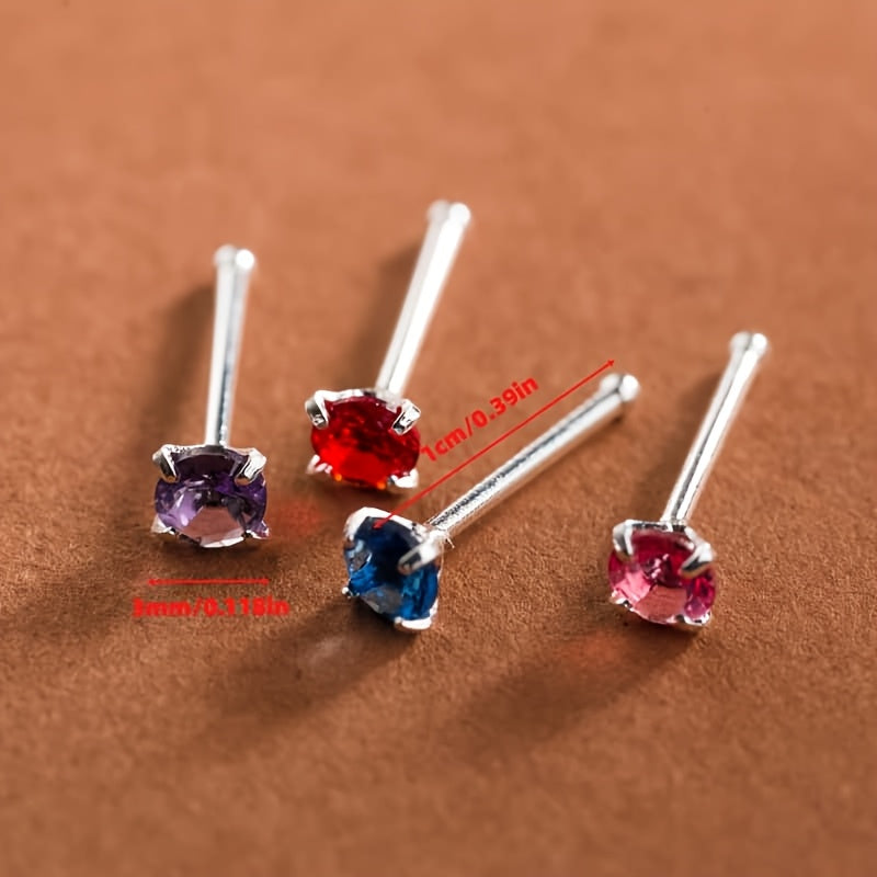 Multi-Colored Stud/Nose Stud, Multi-Colored Zirconia Straight Bar Earring/Nose Stud | 3Mm Mini + Hypoallergenic Material | Daily Invisible Wear | Piercing Jewelry | Student Party Jewelry
