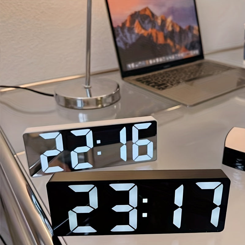 Latest Digital Clock, LED Alarm Clock for Bedroom, Electronic Desk Clock with Temperature Display, Adjustable Brightness, 12/24 Hour, Bedroom Wall Clock (No Battery, No Adapter)