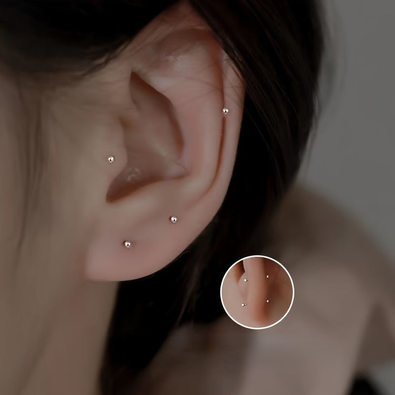 2/4/8pcs No-Remove Hypoallergenic Ear Studs, Double Ball Minimalist Jewelry Helix/Tragus Piercing, Effortless & Comfort