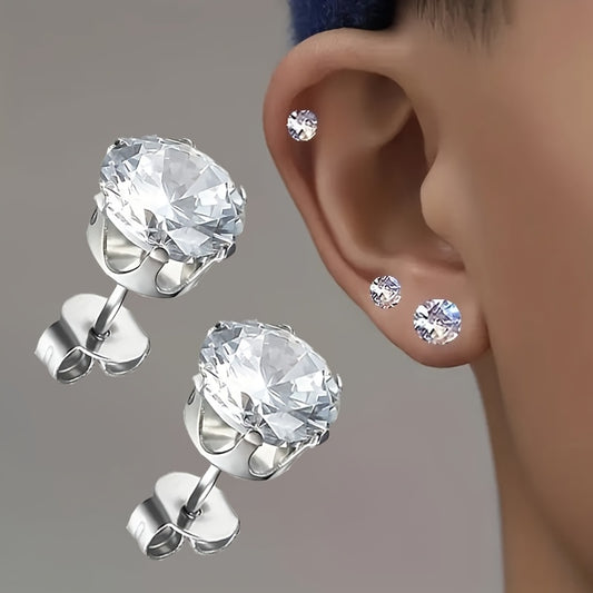 2pcs Exquisite Stainless Steel Stud Earring for Men Women, Synthetic Zirconia Ear Studs Ear Bone Studs Cochlear Nail Men's Stud Jewelry 3-8mm