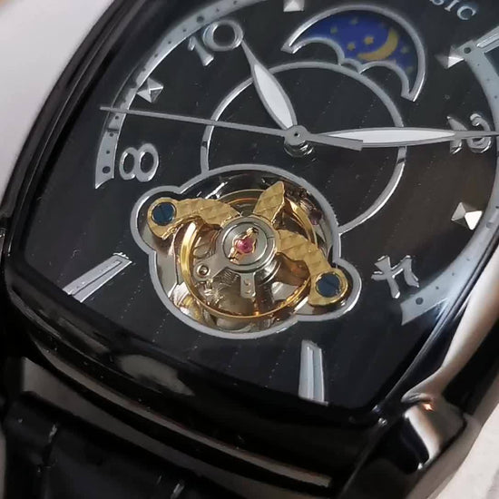 A Fully Automatic Tourbillon Mechanical Watch, A Light Luxury High-end Fashion Trend Hollow Business Casual Wristwatch, High-end Atmosphere, Sun, Moon, Stars, Square Temperament Large Dial Men's Watch.