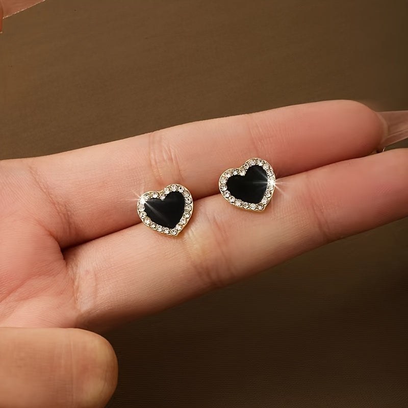 1 Pair Fashion Lovely Heart Earrings Summer High End Sense Versatile Studs Women Rhinestone Geometric Earrings