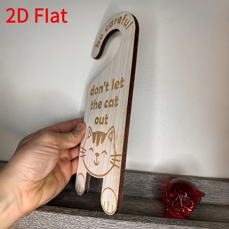 2D Flat, Suitable for All 4 Seasons: 2D Flat, 1pc Wooden Cat-shaped "Do Not Let the Cat Out" Wooden Door Hanging Warning Plaque Sign, Be Careful, Do Not Let the Cat Out, Wooden Door Hanging Warning Plaque Decoration, Door Hanging Warning Plaque