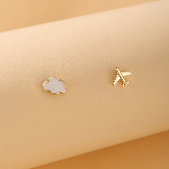 2pcs/Set Daily Minimalist Airplane Cloud Stud Earrings