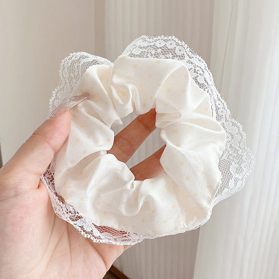 1/3pcs Sweet Lace-Trimmed Polka Dot Print Ponytail Holder, Elegant Sweet Fairy-Style Hair Tie, Versatile Korean-Style Durable Hair Elastic, Women's Hair Accessory, Valentine's Day Hair Accessory