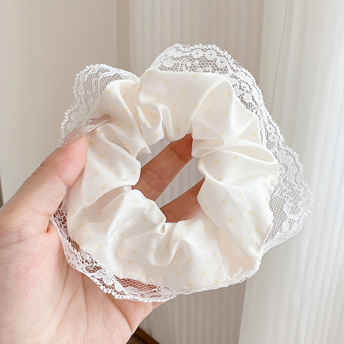 1/3pcs Sweet Lace-Trimmed Polka Dot Print Ponytail Holder, Elegant Sweet Fairy-Style Hair Tie, Versatile Korean-Style Durable Hair Elastic, Women's Hair Accessory, Valentine's Day Hair Accessory