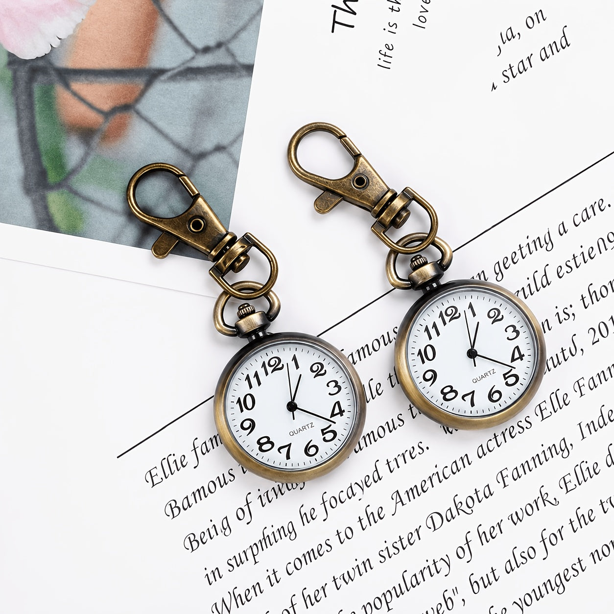 2pcs Vintage Bronze Large Arabic Numerals Mini Quartz Pocket Watch with Lobster Clasp Clip, Portable Hanging Timepiece for Men Women Elderly, Ideal Fathers Day Birthday Christmas Gifts