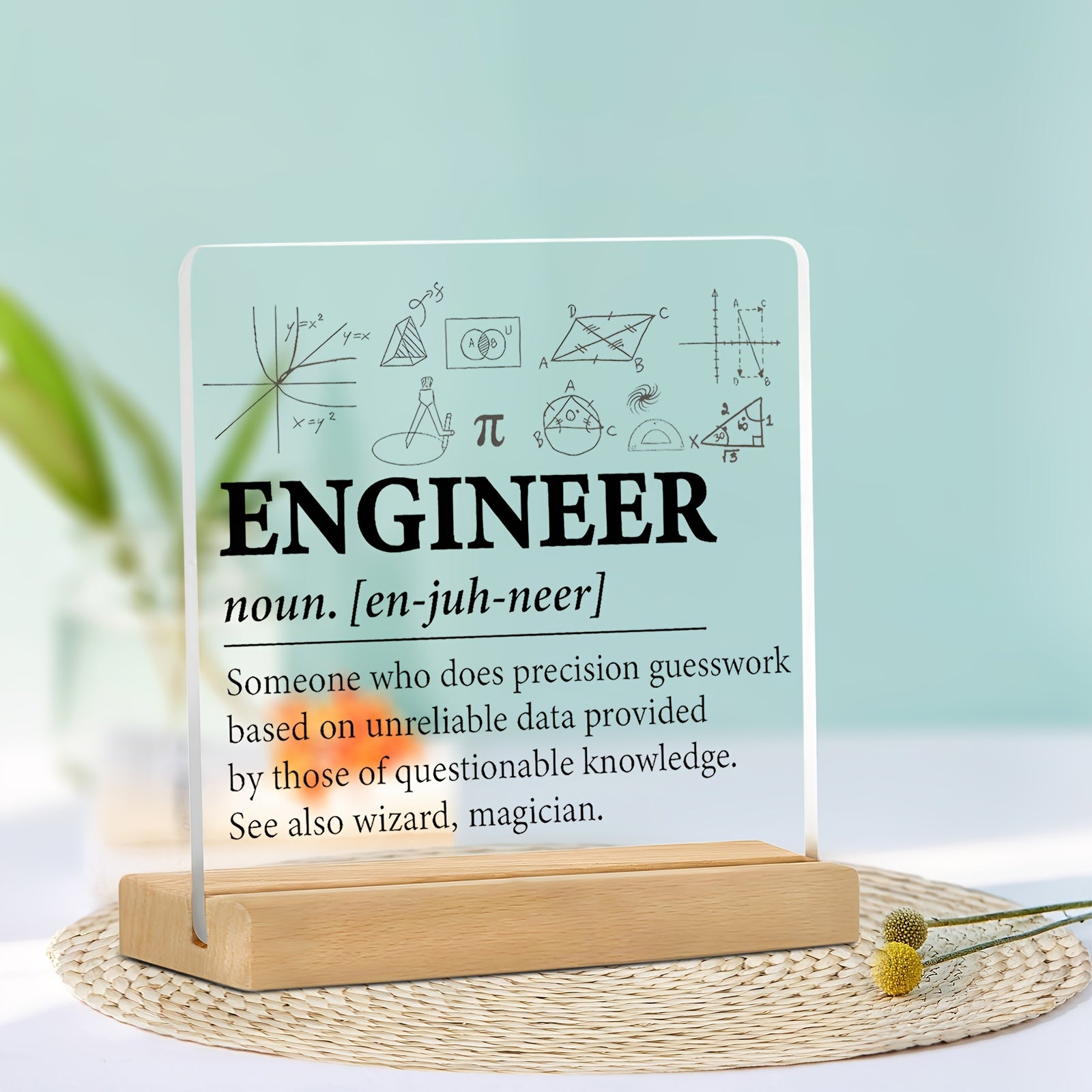 2D Flat, Engineer's Acrylic Desk Sign with Wooden Stand - Perfect for Office, Bookshelf, or Bedroom Decor Halloween Christmas decorations