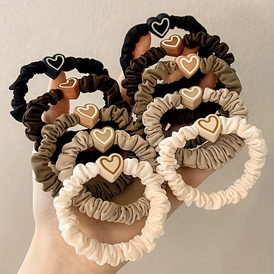 Ladies' Cute Heart-Shaped Hair Ties, High-Elasticity Braiding Headbands, Valentine's Day Gift, Mixed Colors, Sweet Style, for Ages 14+, Random