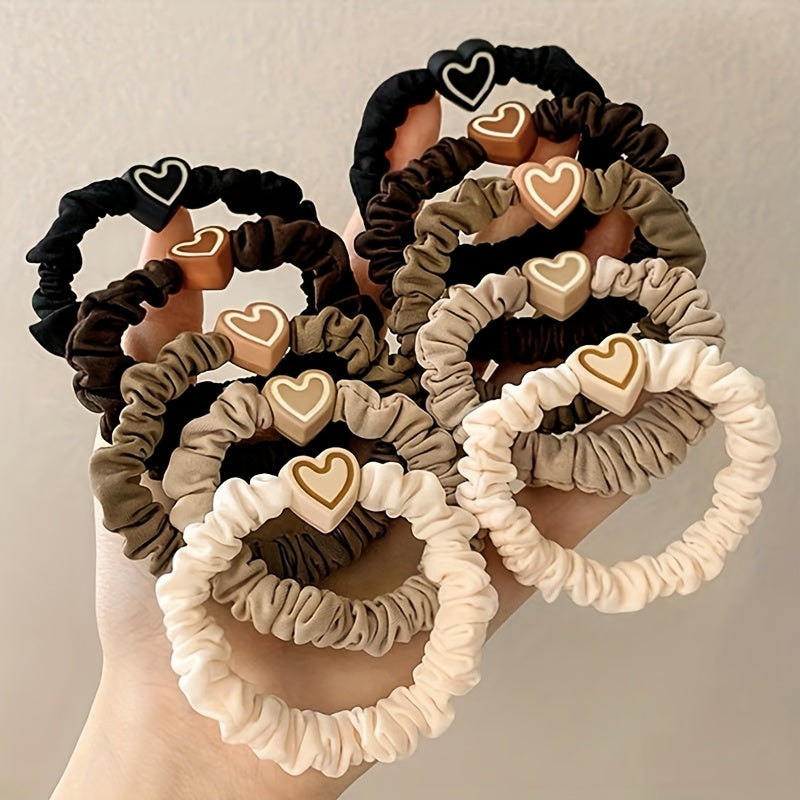 Ladies' Cute Heart-Shaped Hair Ties, High-Elasticity Braiding Headbands, Valentine's Day Gift, Mixed Colors, Sweet Style, for Ages 14+, Random