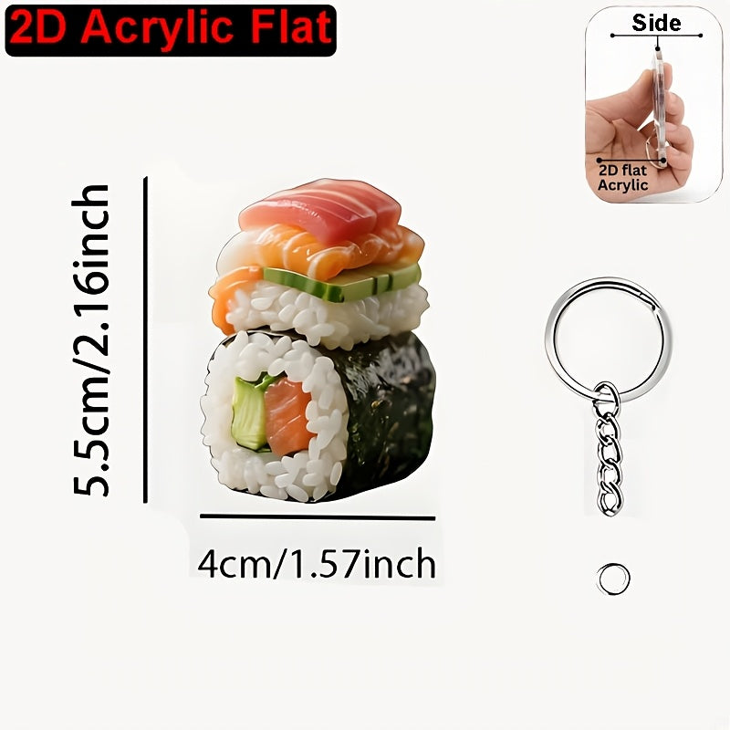 2D Flat, Fun Sushi Acrylic Keychain, Suitable for Bag and Car Keychain Decoration, Small Holiday Gift, 2D Flat