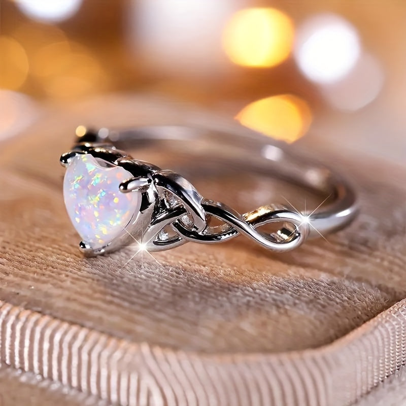 Coquettish Style Promise Ring with Simulated Acrylic Heart Celtic Design Band for Girls, Engagement/Wedding Ring Gift for Your Love, for Teenager