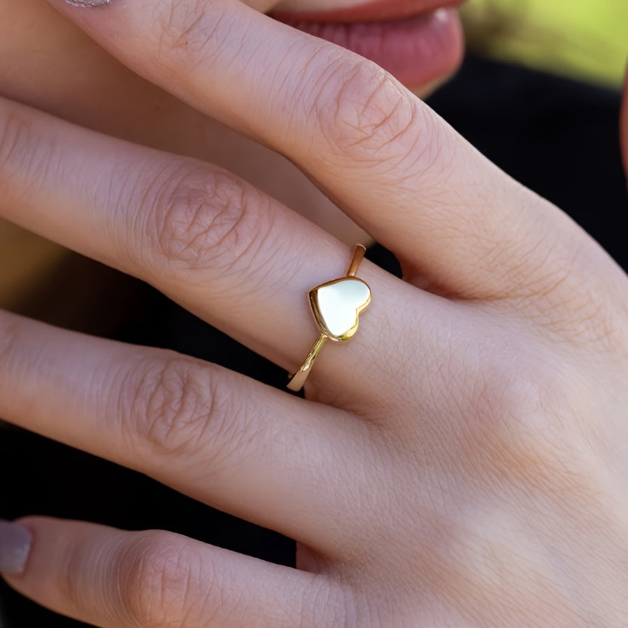 1pc Women'S Engagement Ring Fashion Easy Golden Alloy Heart Decoration Ring Wedding Engagement Anniversary Party Jewelry Valentine'S Day Birthday Gift