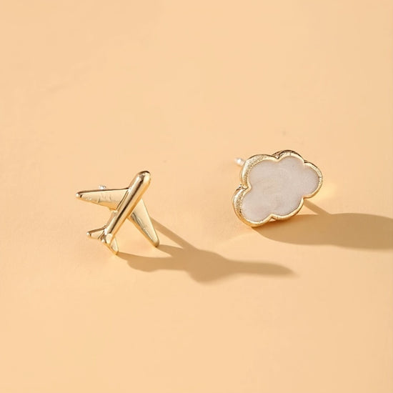 2pcs/Set Daily Minimalist Airplane Cloud Stud Earrings